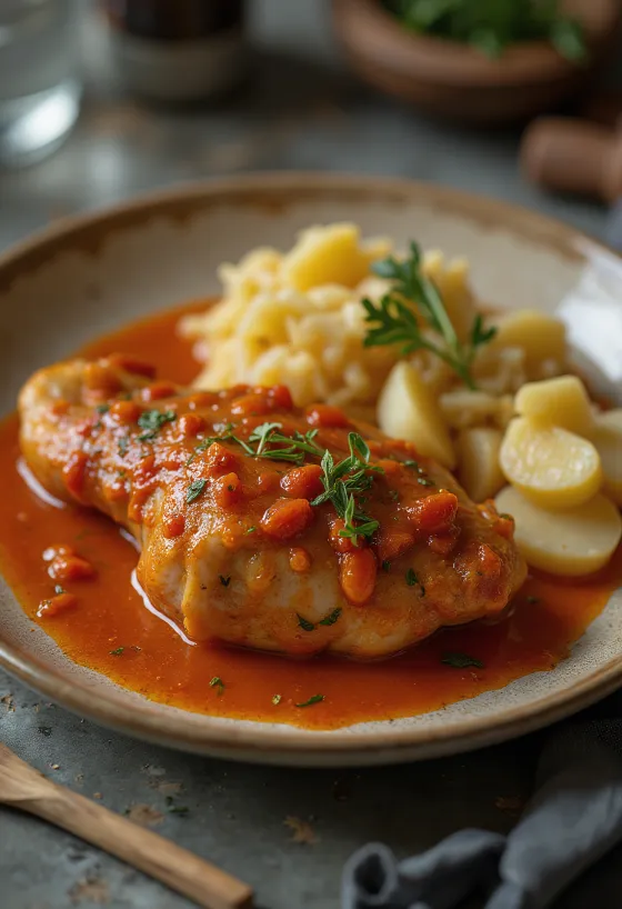 Pörkölt med gåslår serverad