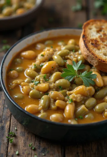 Gröna bönor-gryta i tjock, gräddfilssås, strösslad med färsk dill