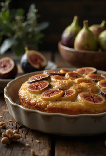 Fikon- och valnötstårta serverad