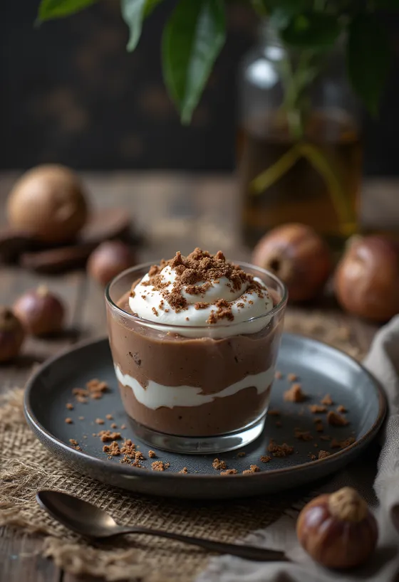 Kastanjeparfait med choklad i glas