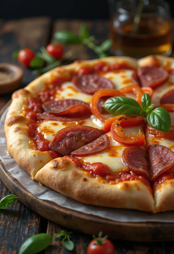 Pizza alla Campagnola med salami och grönsaker