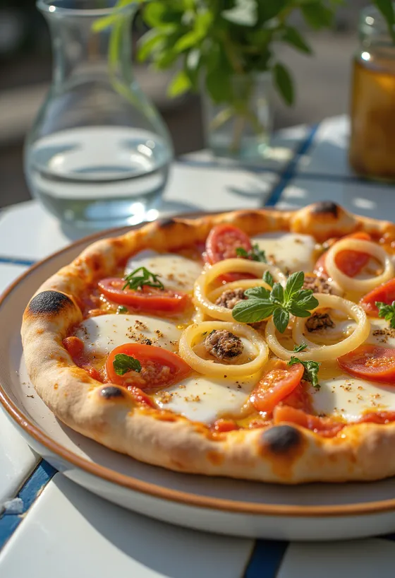 Pizza Pugliese med rödlök och sardeller