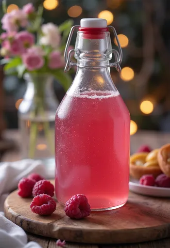 Probiotisk hallonkombucha, uppfriskande, hälsosam dryck