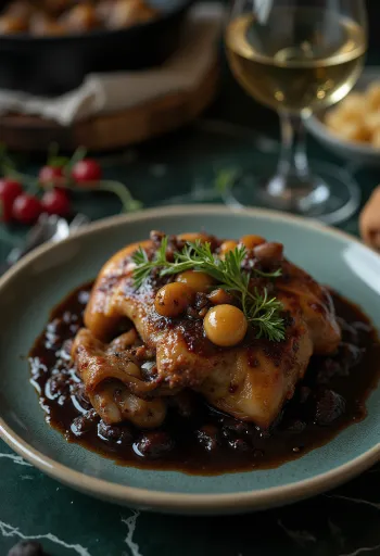 Coq au Vin serverad med färsk persilja och bröd