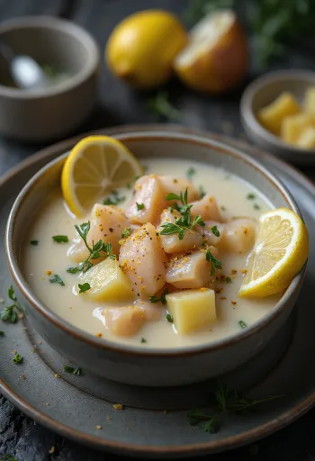 Cullen skink med citronsaft, fisk- och rissoppa