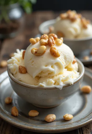 Krämig makadamianötsglass serverad