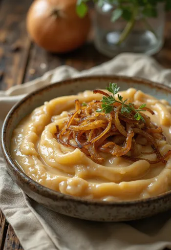 Karamelliserad löksås serverad med färskt bröd