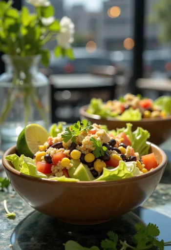 Vegansk tacosallad med tortillachips och grönsaker