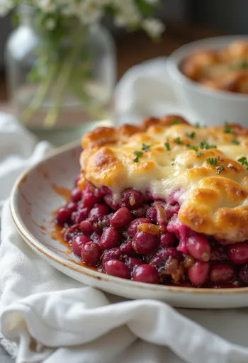 Gratäng med rödbeta och bönor serverad