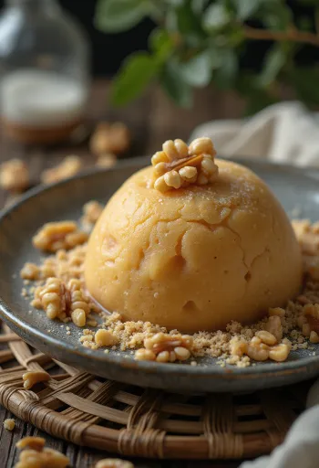 Valnötsfylld kulfi på träpinne, serverad som krämig och fryst dessert