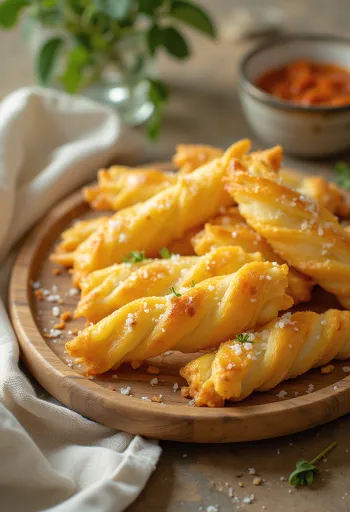 Krispiga oststänger nygräddade, med gyllenbrunt osttäcke