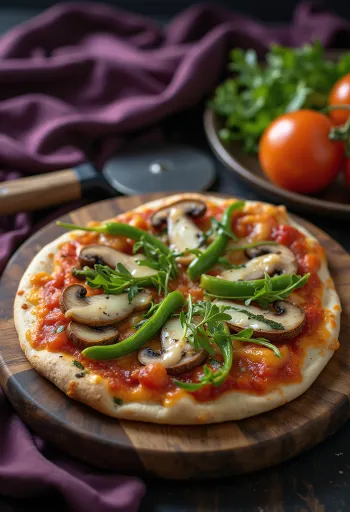 Vegansk tortillapizza med färska grönsaker och ruccola