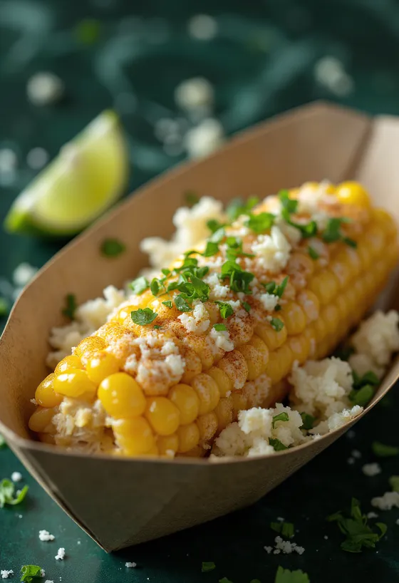 Elote med lime, färsk majs med majonnäsblandning och parmesan