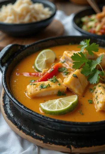 Moqueca capixaba serverad, med färsk koriander