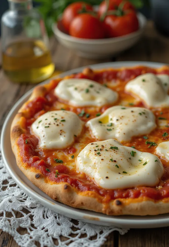 Pizza alla Mozzarella di Bufala med buffelmozzarella och basilika