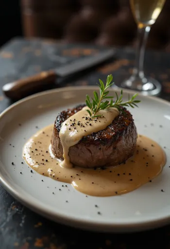 Steak au poivre serverad med gräddig sås