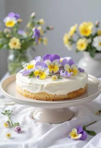 Vårtårta dekorerad med ätbara blommor