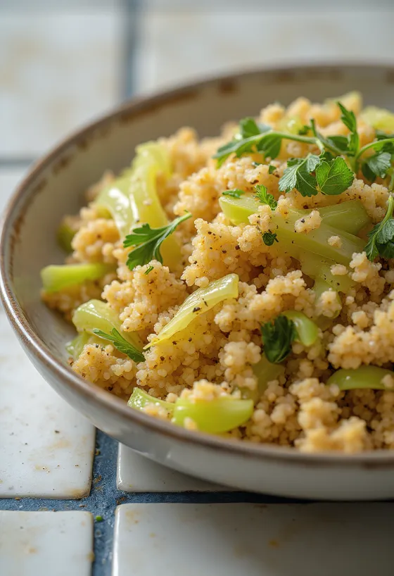 Kryddig bulgur med savojkål serverad