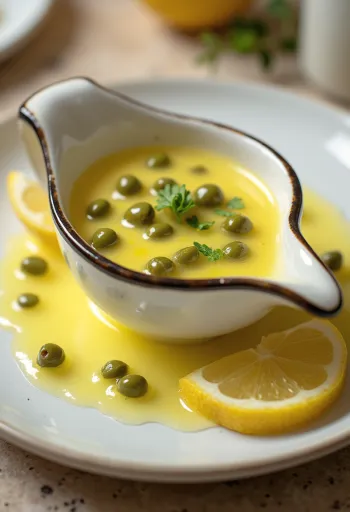 Smörsås med kapris och citron serverad
