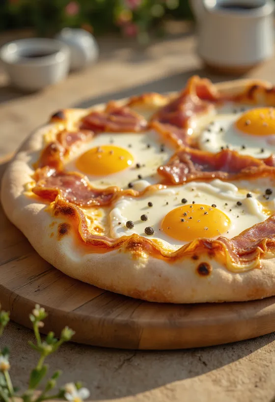 Pizza alla Pancetta e Uova med bacon och ägg