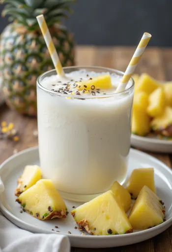 Skummig kefirdryck med ananas och ingefära i högt glas
