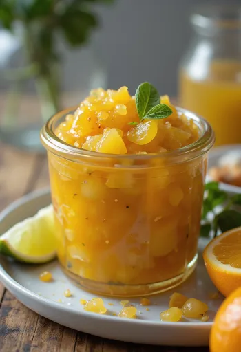 Rosmarin-, apelsin- och limechutney serverad i skål