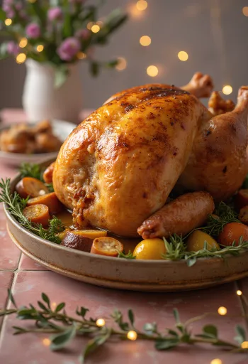 Ugnsstekt fylld kalkon med krispigt skinn och rik fyllning.