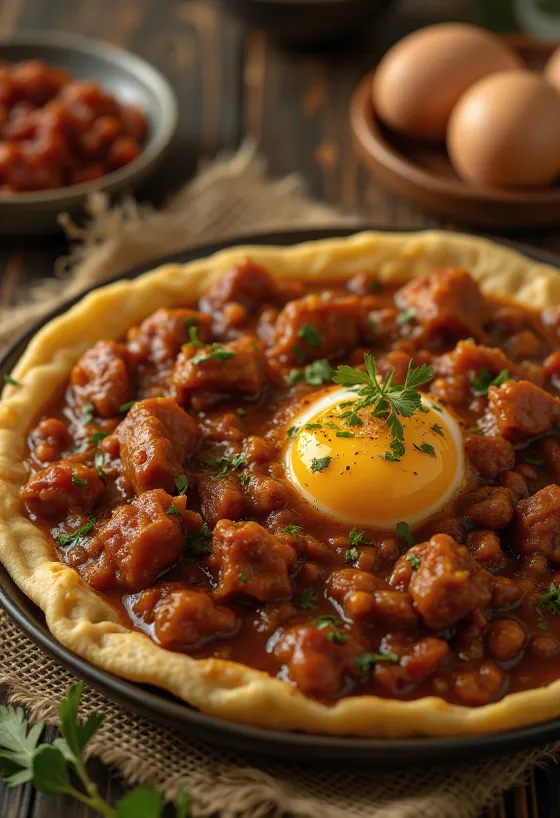 Doro Wat serverad med hårdkokt ägg och injerabröd