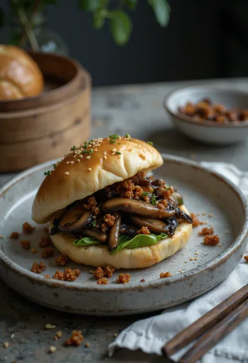 Kimchi Pork Bao med stekt fläsk och stark kimchi