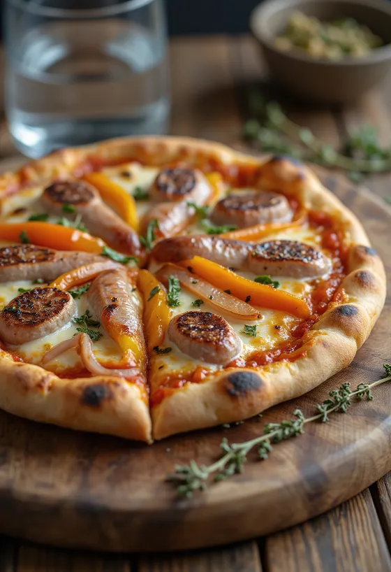 Pizza Viennese med österrikisk korv, paprika och mozzarella