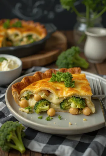 Nygräddad kryddig grönsakspaj, dekorerad med färgglada grönsaker