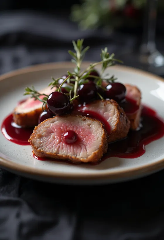 Ankbröst med körsbärssås elegant serverat