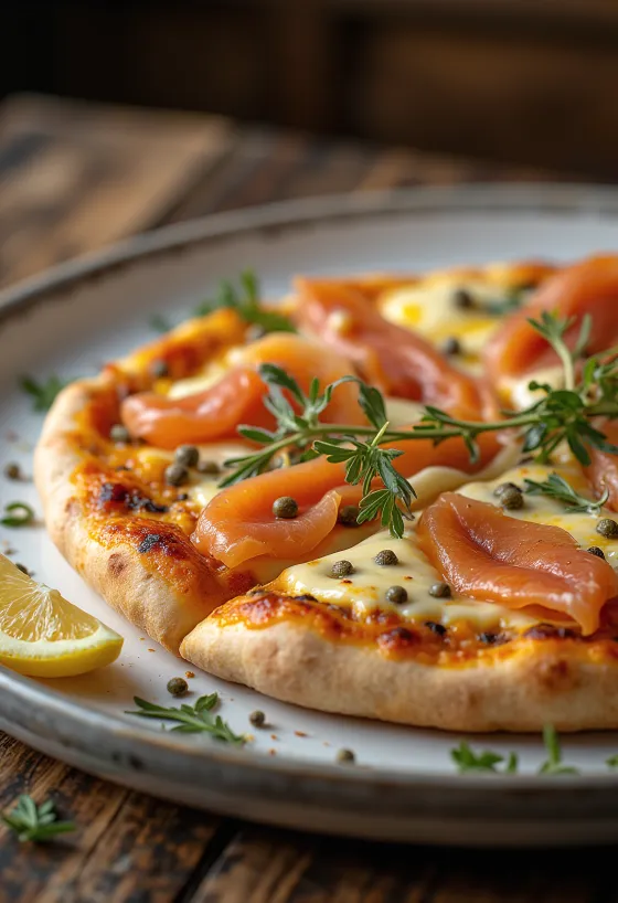 Pizza à la Norvégienne med rökt lax, kapris och gräddfil