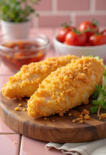 Panerad kycklingfilé stekt gyllenbrun, serverad med fräsch sallad.