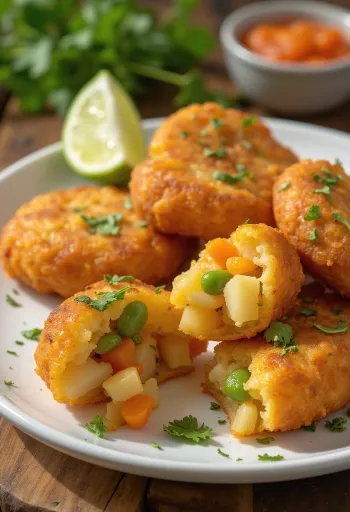 Carimañola med grönsaker, med krispig utsida och färsk koriander