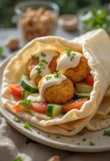 Falafel i pita med färska grönsaker och tahinisås