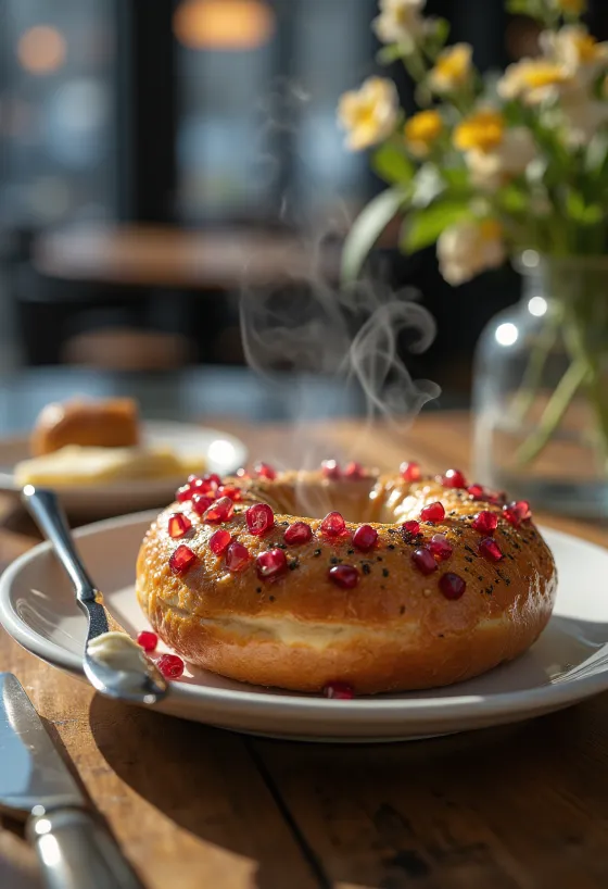 Nygräddad granatäpple- och honungsbagel