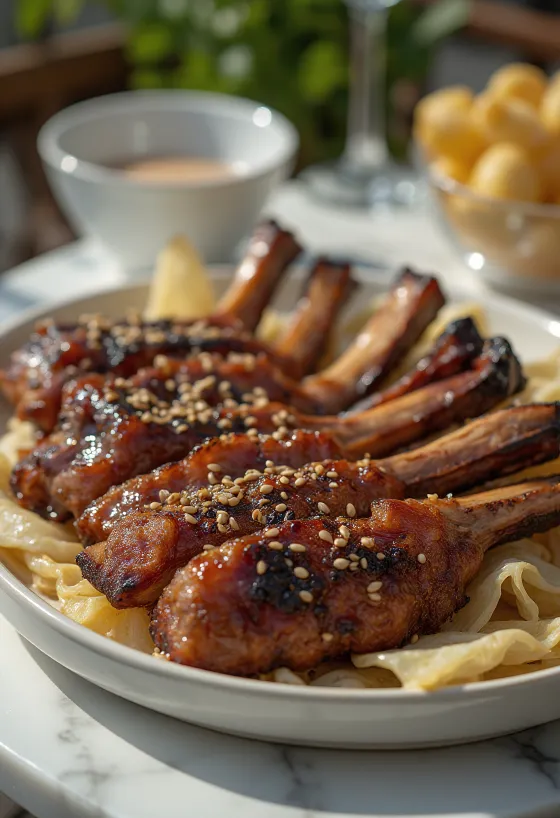 Grillad Galbi, koreanskt nötkött i marinad, med sesamfrön