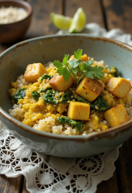 Quinoacurry med spenat och tofu