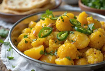 Aloo gobi med chili, serverad med färsk koriander