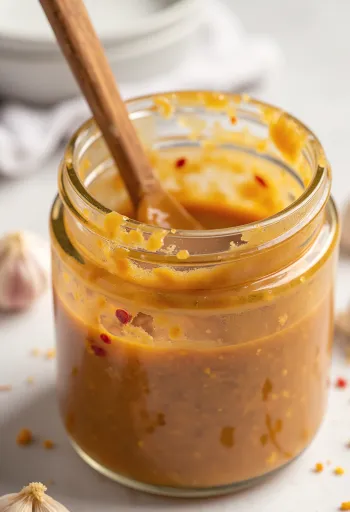 BBQ jordnötssmör- och chilimarinad serverad