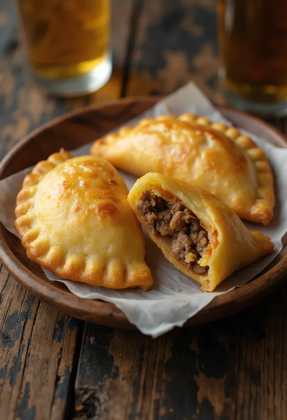 Empanadas med nötkött serverade med färsk sallad