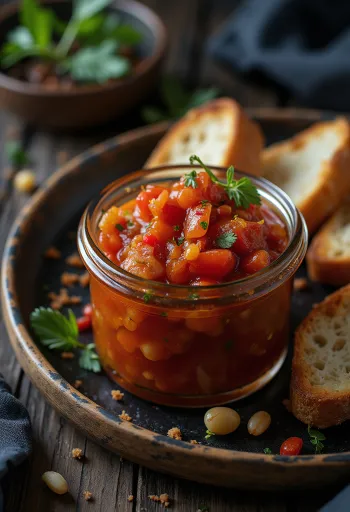 Tomatchutney med rökt vitlök serverad