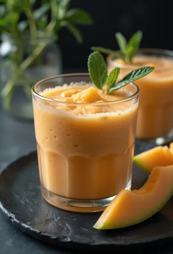 Cantaloupesmoothie serverat i glas