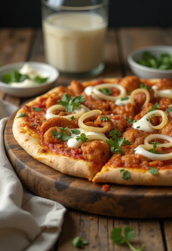 Tandoori chicken pizza med indisk kryddning och koriander