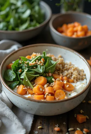 Buddha bowl med kryddig rotsellerikräm serverad
