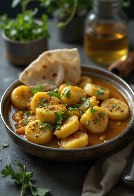 Gatte med potatis, serverad med färsk koriander