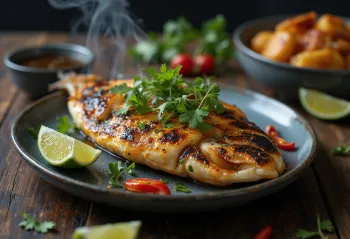 Ikan Bakar med makrill, grillad fisk, serverad med sojasås och färsk koriander