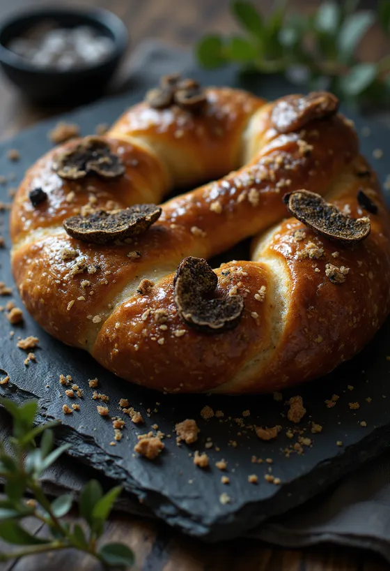 Pretzel med tryffel serverad
