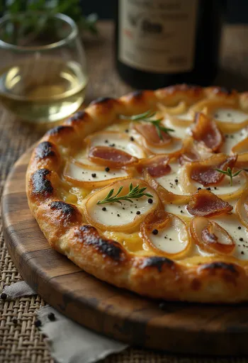 Tarte flambée med gräddfil, lök och bacon